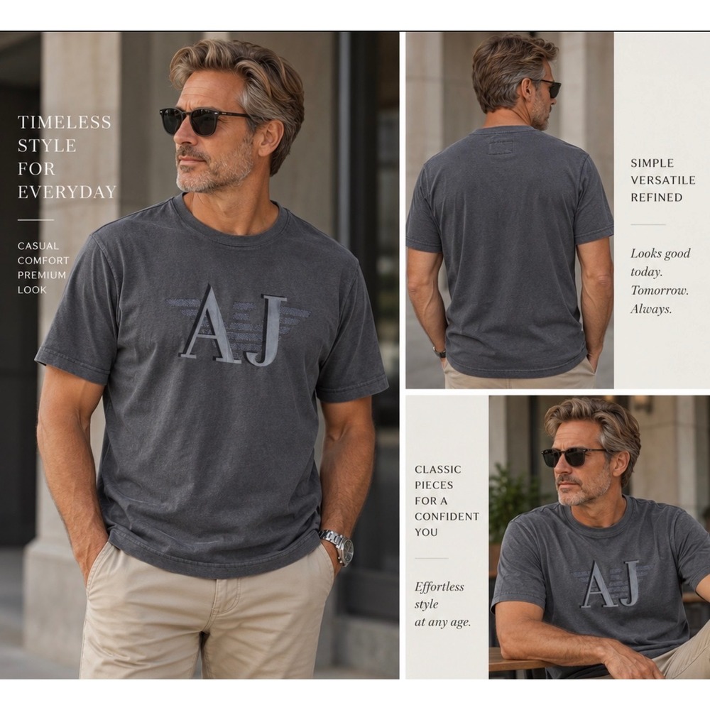 Armani Jeans Mens Gray AJ Logo Graphic T-Shirt Size L Large Short Sleeve Tee
